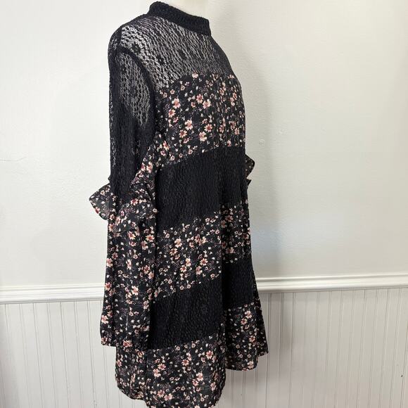 Whimsigoth Fairy Grunge Size L Dress Floral Sheer Lace Peasant Cottage Prairie - Picture 2 of 16
